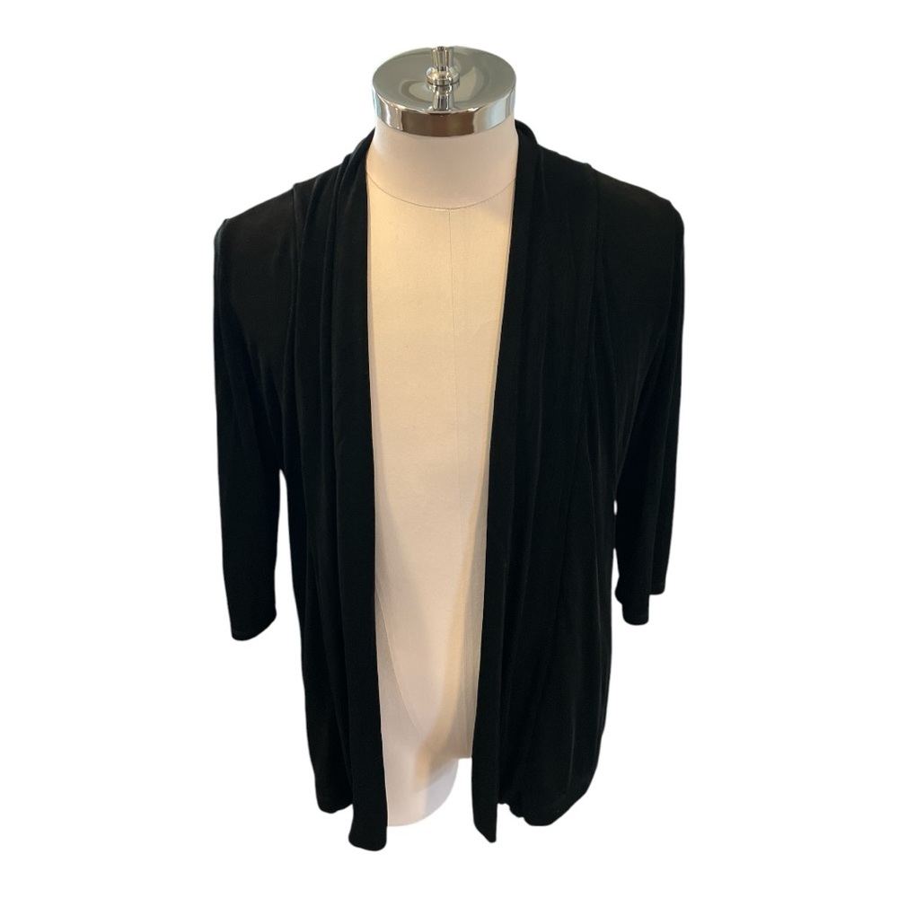 Chicos Travelers Black No Button Cardigan Sweater Pockets Chico Sz 2